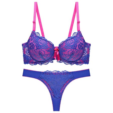 

MPWEGNP Womens Sexy Thin Cup Lace Colorblock Bra Set Shaped Push Up Underwear Set
