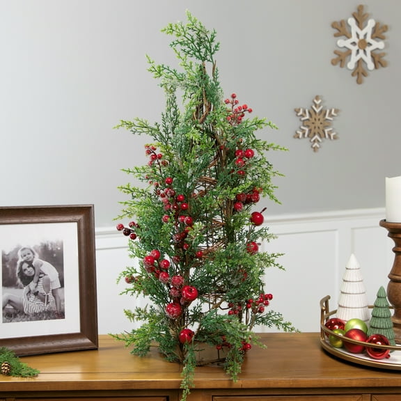 Northlight Icy Pine with Berries Artificial Cone Christmas Tree - 27"