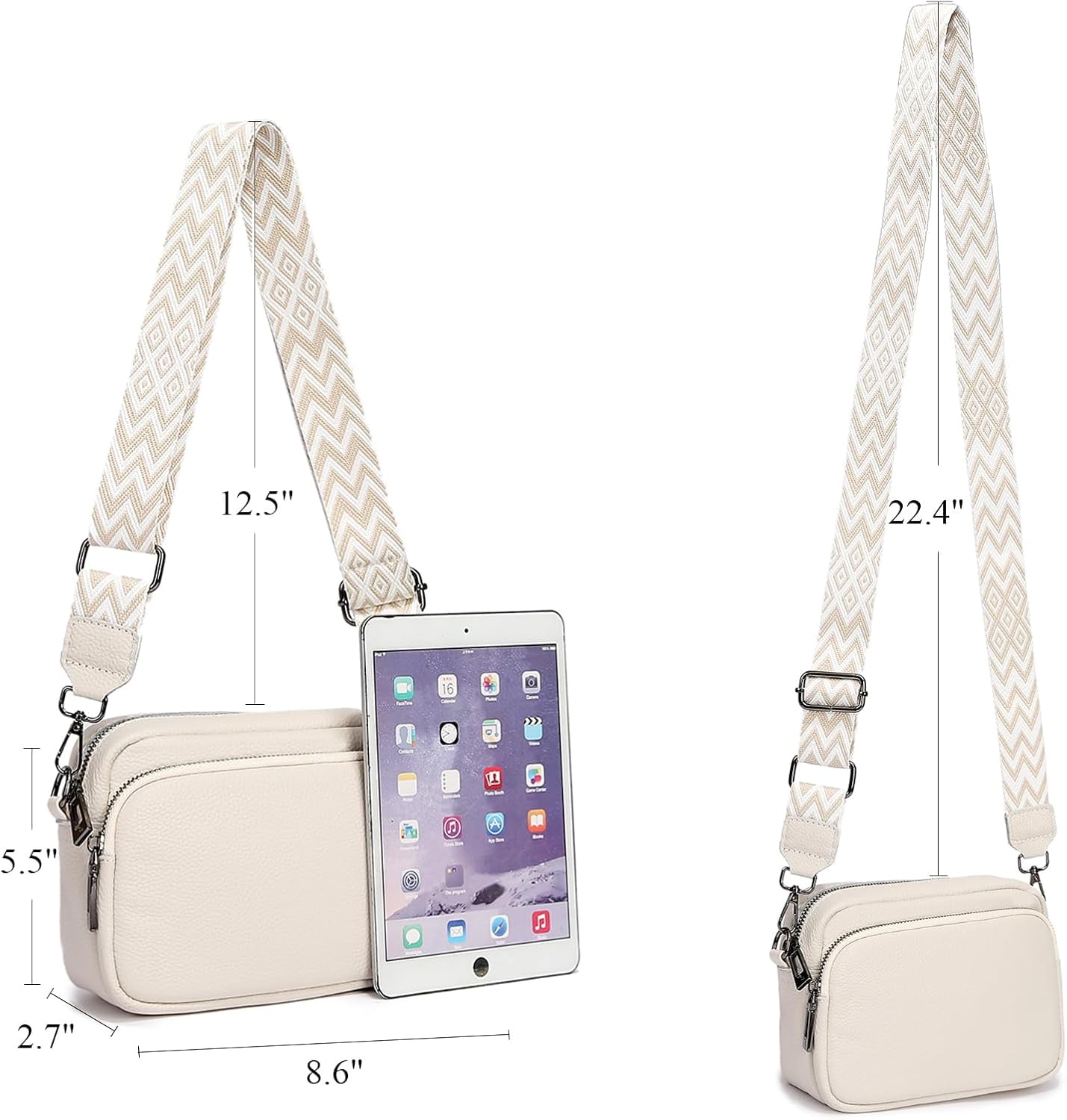 Small Shoulder Crossbody Bag for Women Vegan Leather Handbag Purse Triple Zip Wallet Purse Trendy Bag