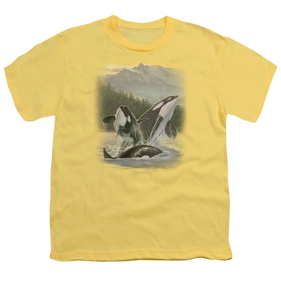 Wildlife Breaching Orcas S/S Youth 18/1 T-Shirt Banana