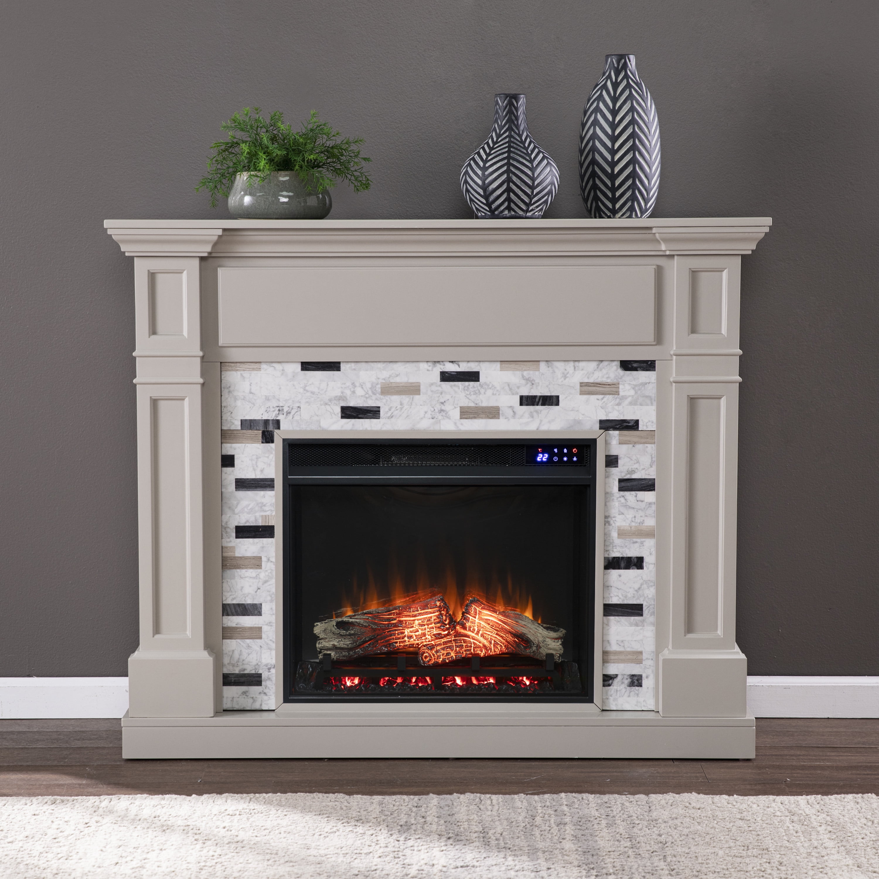 Southern Enterprises Tennyson Ivory, Tennyson Ivory Electric Fireplace With Bookcases