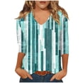 thumbnail image 2 of GaThRRgYP Women's Summer Short Sleeve Tops for Family Outings,Ladies' Fashionable Casual Printed V-neck Three Quarter Sleeve 3/4 Sleeve T-shirt Top Mint Green S, 2 of 5