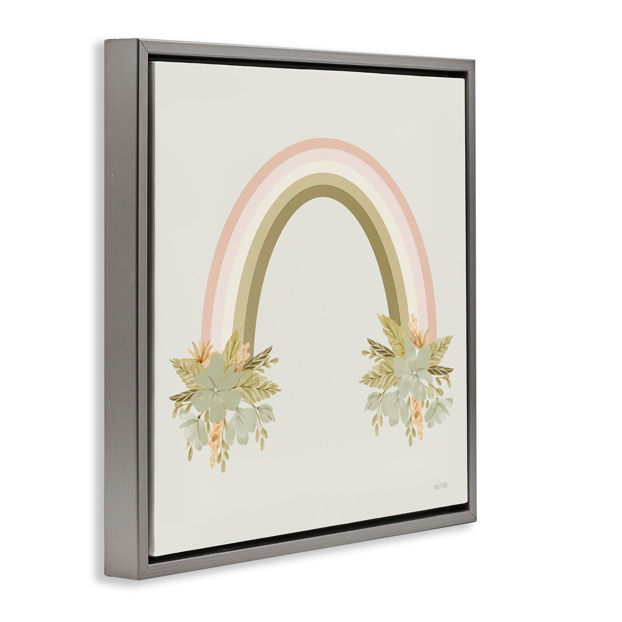 Stupell Industries Blooming Floral Rainbow Landscape & Nature Painting Gray Floater Framed Canvas Art Print Wall Art, 25 x 25