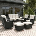 thumbnail image 6 of LayinSun 9 Pieces Outdoor Patio Furniture Set, Rattan Wicker Sectional Swivel Rocker Chairs Sets with Ottomans, Swivel Glider Chairs,Single Chairs and Coffee Table, 6 of 8