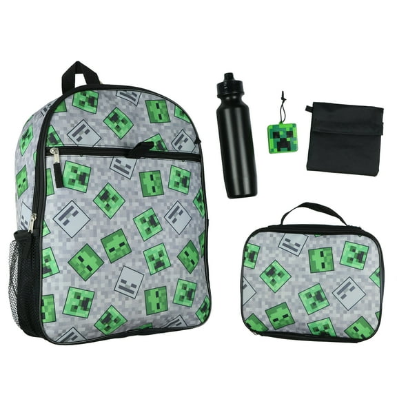 Minecraft Creeper Ghoul 16" Backpack and Lunch Kit 5pc Set