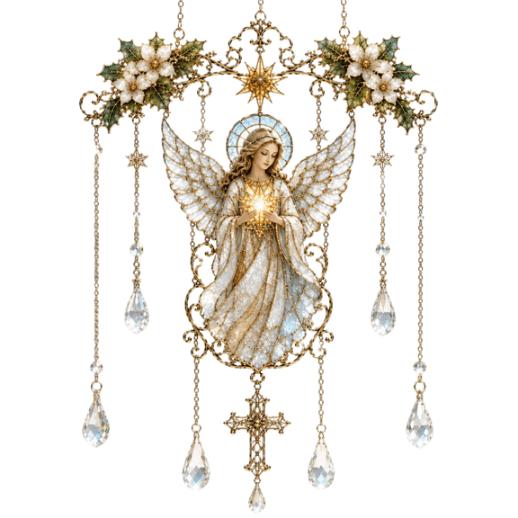 Blessing Angel Acrylic Suncatcher Hanging Ornament Stained‑Glass Style Window Hanging Decor For Home Wall Display A-One Size