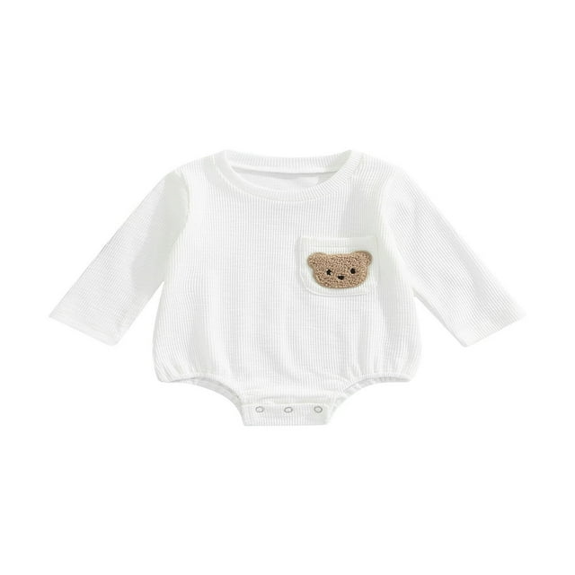 PENGXIANG Bébé Fille Garçons Automne Romper Ours Broderie Cou Manches Courtes Snaps Combinaison