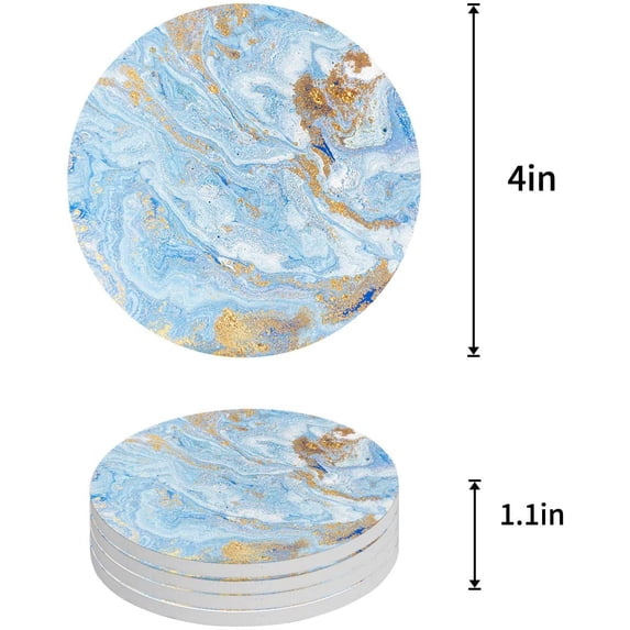 FMSHPON Marble Pattern Set of 4 Round Coaster for Drinks, Absorbent Ceramic Stone Coasters Cup Mat with Cork Base for Home Kitchen Room Coffee Table Bar Decor