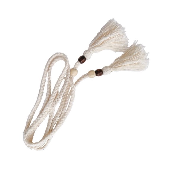lixuesong Handcraft Cotton Rope Waist Belt for Women and Girl with Wood Beads and Tassels for Dresses and Skirt