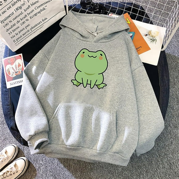 Jsaierl Womens Hoodies Plus Size Casual Frog Graphic Sweatshirt Top Long Sleeve Fashion Fall Pullover Cute Sweatshirts with Pocket