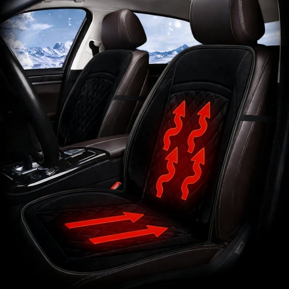 Universal 12V/24V Car Heated Seat Cushion, Fast Heating Temperature Adjustable Seat Warmer, Soft Flannel, Black