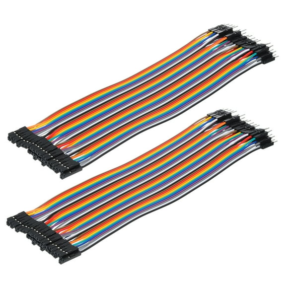 Uxcell Male to Female 40Pin Breadboard Jumper Wire 2.54mm Pitch Cable 20cm Long for Breadboard Pack of 2