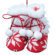 Holiday Time Red/white Boot Ornament. Holly Holiday Theme. Red & White Color Boots. Flake Fur and Knitted.