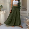 thumbnail image 4 of Tiered Maxi Skirt with Pockets, Boho Ruffle Layered High Waisted Long Skirt, Casual Flowy Smocked Paperbag Waist Slacks, 4 of 5