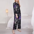 thumbnail image 3 of Balery Purple-Eyed Floral Leopard Conjunto de Pijama con Estampado para Mujer, Conjunto de Dos Piezas con Manga Larga, Ropa de Dormir Suave con Bolsillos, Pijamas Cómodos-Small, 3 of 7