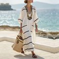 thumbnail image 2 of Lispipm Women Cotton Linen Dress Side Pockets Summer Oversized Half Sleeve V Neck Dresses Ladies Color Blocking Vacation Clothes, 2 of 4