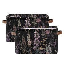 Yayeee 2 Pack Canvas Storage Basket with Handles for Shelves Fabric Bins Closet Organizer, Dark Flowers Pattern