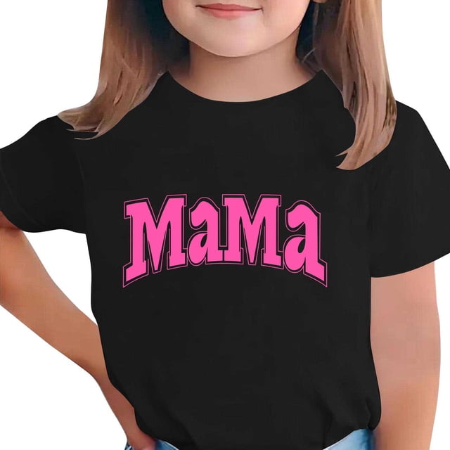 Zpanxa T-Shirts pour Tout-Petites Fille Imprimé Fête des Mères Col Rond Manches Courtes Haut Polyester Spandex 14-15 Ans