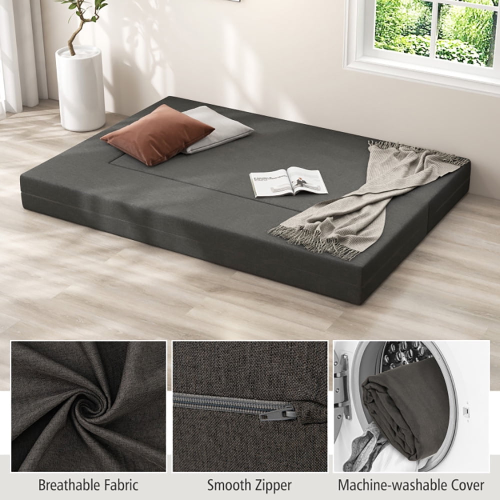 Finihen Sofa Bed, Convertible Folding Sofa, 8 Inch Convertible Folding Sofa Bed with Washable Cover-Queen Size, for Living Room, Dark grey
