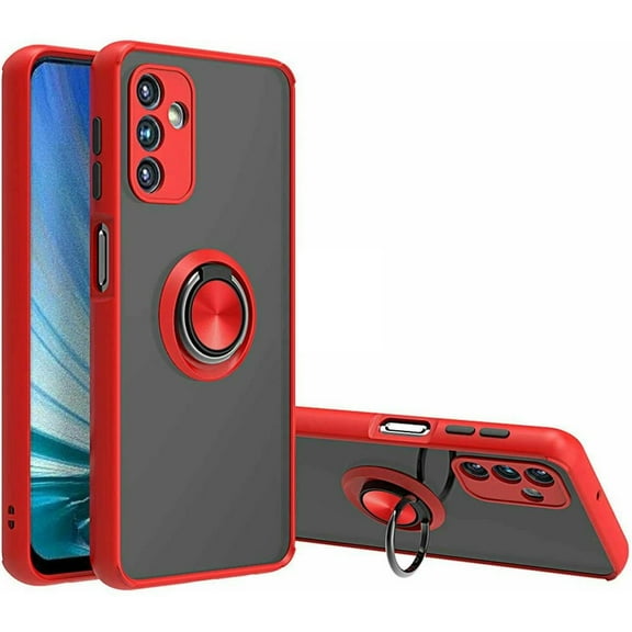 Transparent Hybrid Case with Ring Grip for Samsung Galaxy A35 5G - Red