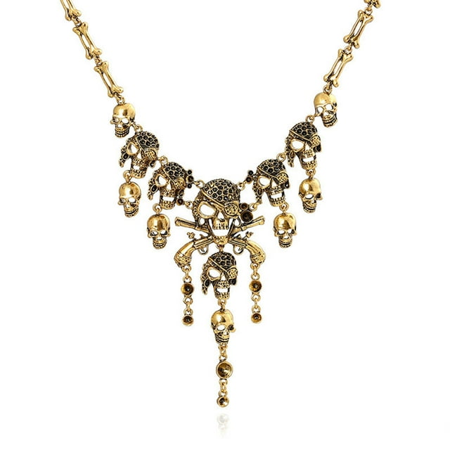Collar De Hueso De Esqueleto Para Joyería, Cosplay De Pirata, Galvanoplastia Sin Níquel, Vestido Elegante, Colgante De Cadena Con Ondas De Agua Para Halloween N.° 2 Yuarrent AP007686-01