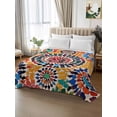 thumbnail image 2 of Colorful Boho Twim XL Size Flat Sheet, Wrinkleproof & Fadeproof Cooling Flat Bed Sheet Only, Watercolor Abstract Geometric Breathable Soft Bedding Top Sheets 66 x 102 Inches, 2 of 8