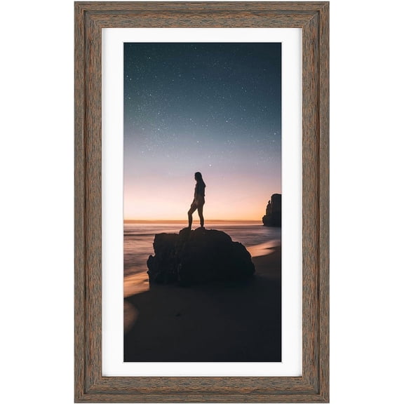 16x20 Picture Frame - Displays 11x14 Photo with Mat or 16x20 Without Mat, Wide Moulding Solid Wood Frame for Wall Display, Distressed Brown