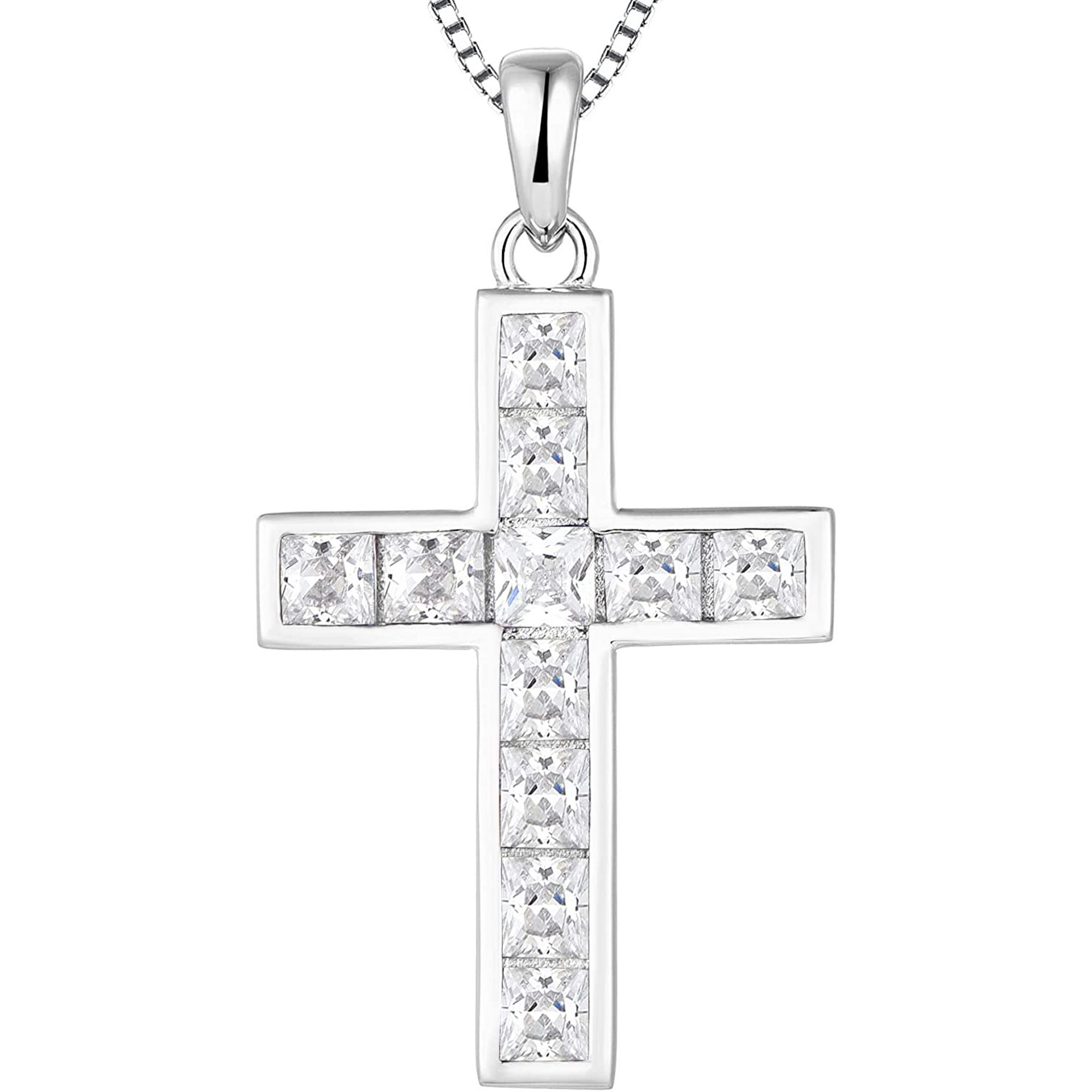 Cross Necklace Sterling Silver Criss Pendant Gemstones Crucifix Jewelry for Women