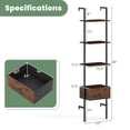 thumbnail image 3 of Gymax 2 PCS 5-Tier Bookshelf w/ Drawer 70'' Wall Mount Ladder Bookcase w/ Metal Frame, 3 of 10