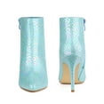 thumbnail image 2 of BLISSFUL STEP Snake Printed Pointed Toe Stiletto Heel Ankle Boots for Women Light Blue 9, 2 of 8