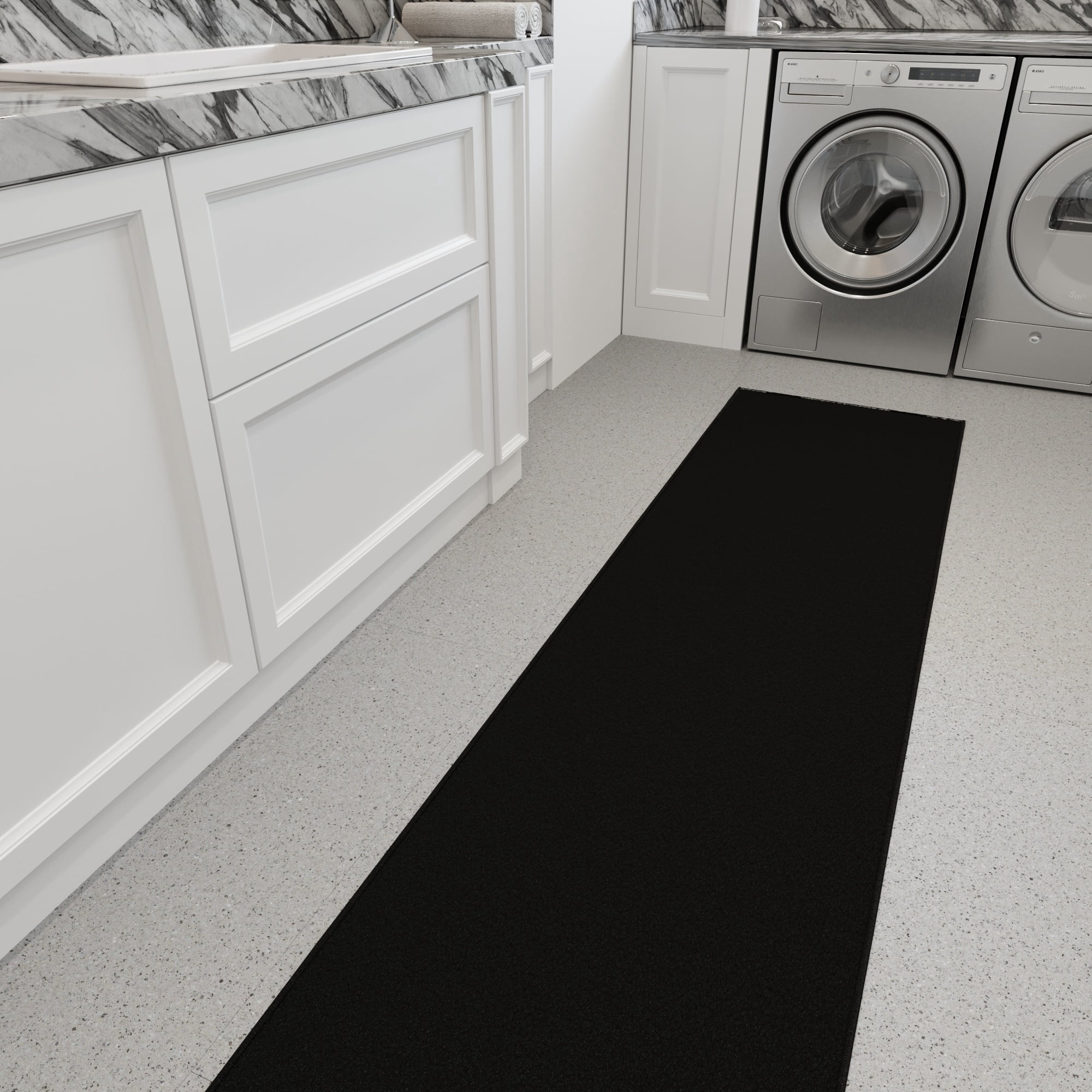 Ottomanson Extra Long Runner Rug Non-Slip Low Pile Stain Resistant, Solid Black, 1'10.5" x 29'