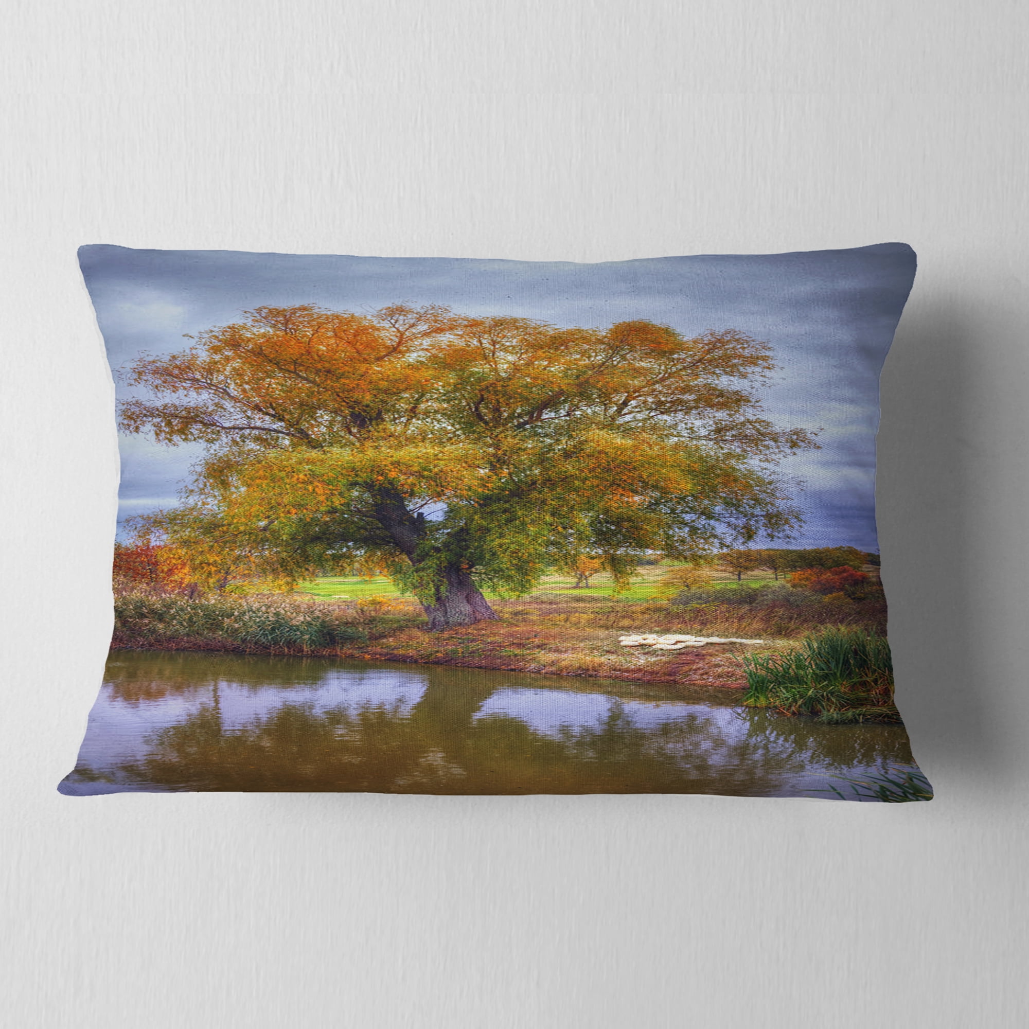 Designart Willow Near Pond - Landscape Photography Throw Pillow - 12x20