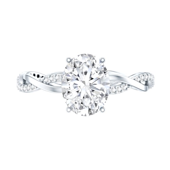 Rosec Jewels Oval Moissanite Hidden Halo Engagement Ring for Women (7X9 mm - 2 Ct - D-VS1 Grade), 925 Sterling Silver, US 4.00