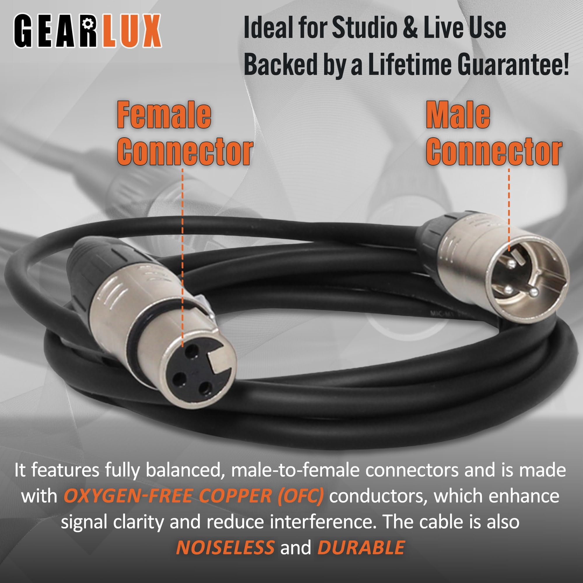 Gearlux XLR Microphone Cable, Fully Balanced, Male to Female, 50 Feet - 2 Pack