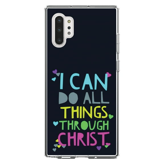 DistinctInk Clear Shockproof Hybrid Case for Galaxy Note 10 PLUS (6.8" Screen) - TPU Bumper, Acrylic Back, Tempered Glass Screen Protector - I Can Do All Things Through Christ - Christ