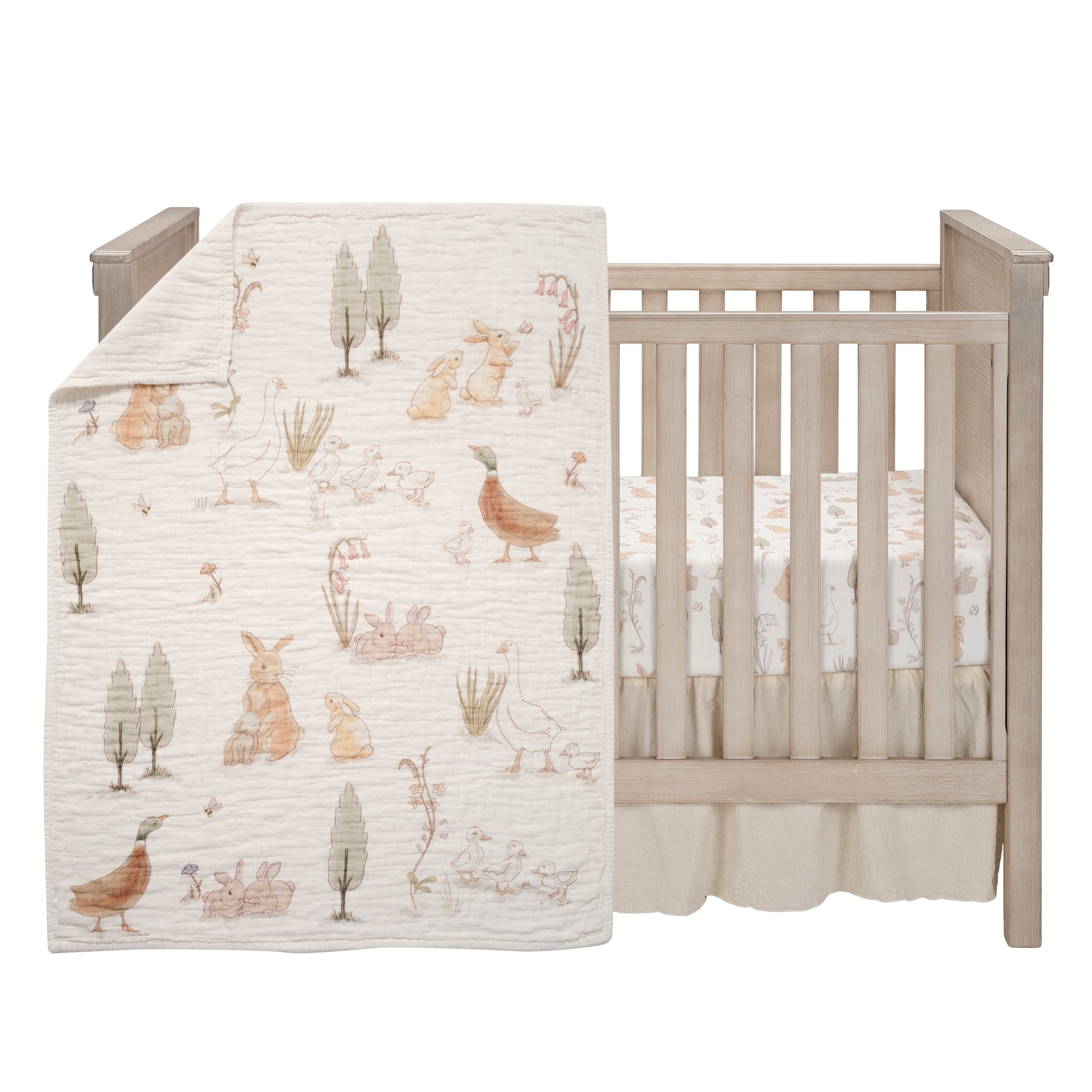Lambs & Ivy Signature Bunny Hop Organic Cotton Muslin 3-Piece Crib Bedding Set