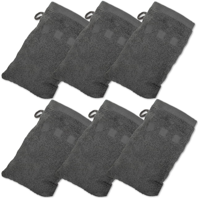 Made Easy Kit Bath Mitts - Pack Of 6 - (6"" X 9"") European Style Washcloth With Loop (Charcoal 6 X 9 Inches)