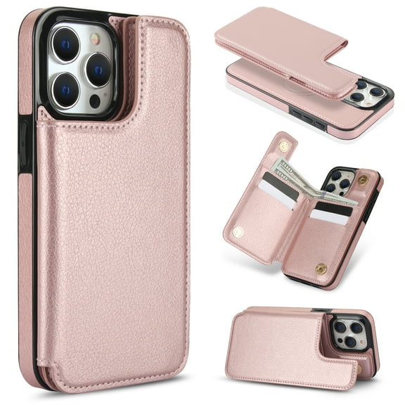 Detachable Wallet Case for iPhone 14 Pro Max RFID Blocking Card Slots Holder Premium PU Leather Magnetic Kickstand Shockproof Removable Flip Protective Cover 6.7 inch, Rosegold