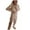 Khaki, variant on Women's Casual Solid Color Long Sleeve Hoodie Trousers Sweatsuit - 2-Piece Polyester Set with V-Cut Neckline/Elastic Waist, Suitable for Home/Sport/Vacation Wear