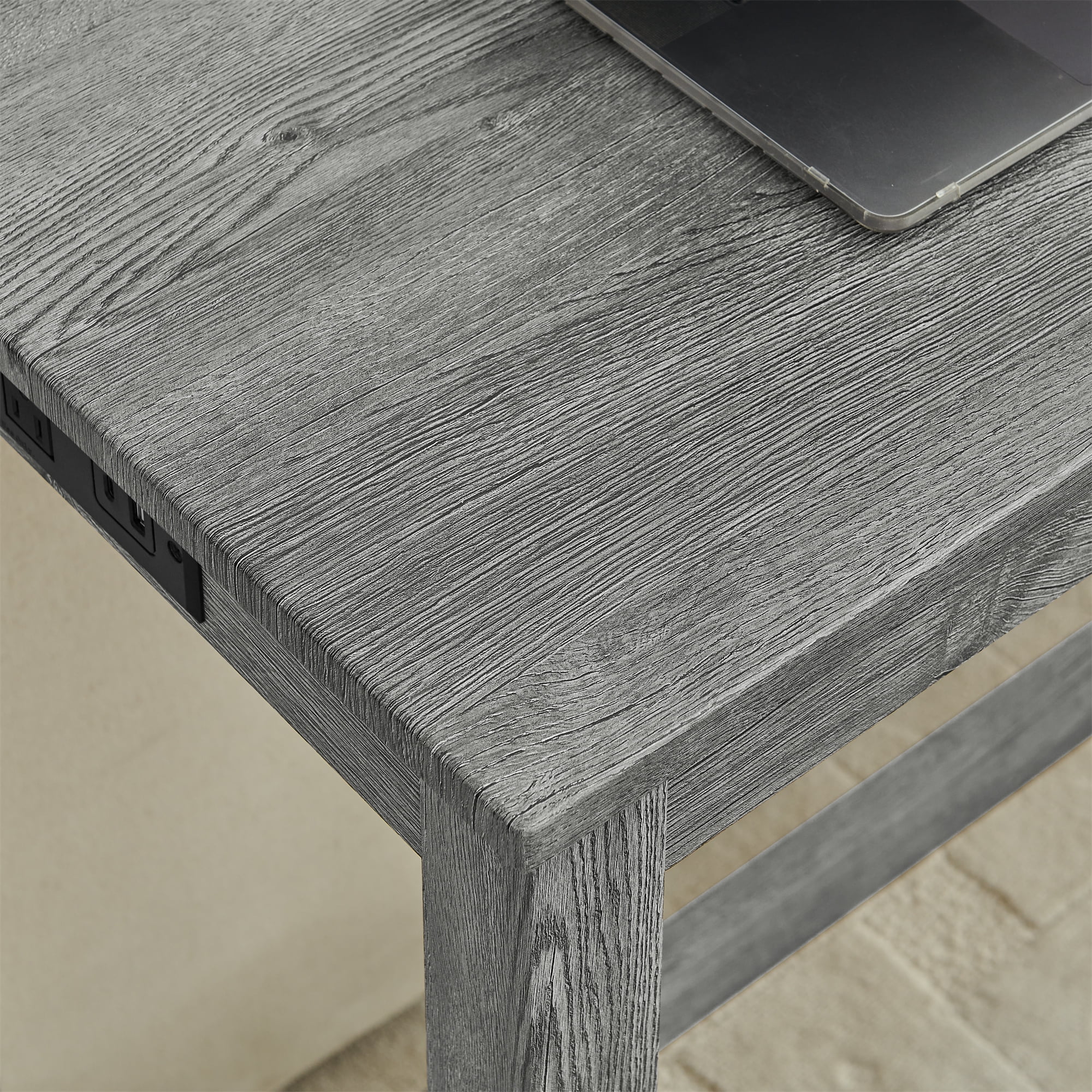 Aukfa 59" Bar Table Set with Charging Station, 4-Piece Counter Height Kitchen Island Set,3 Upholstered Stools,Gray