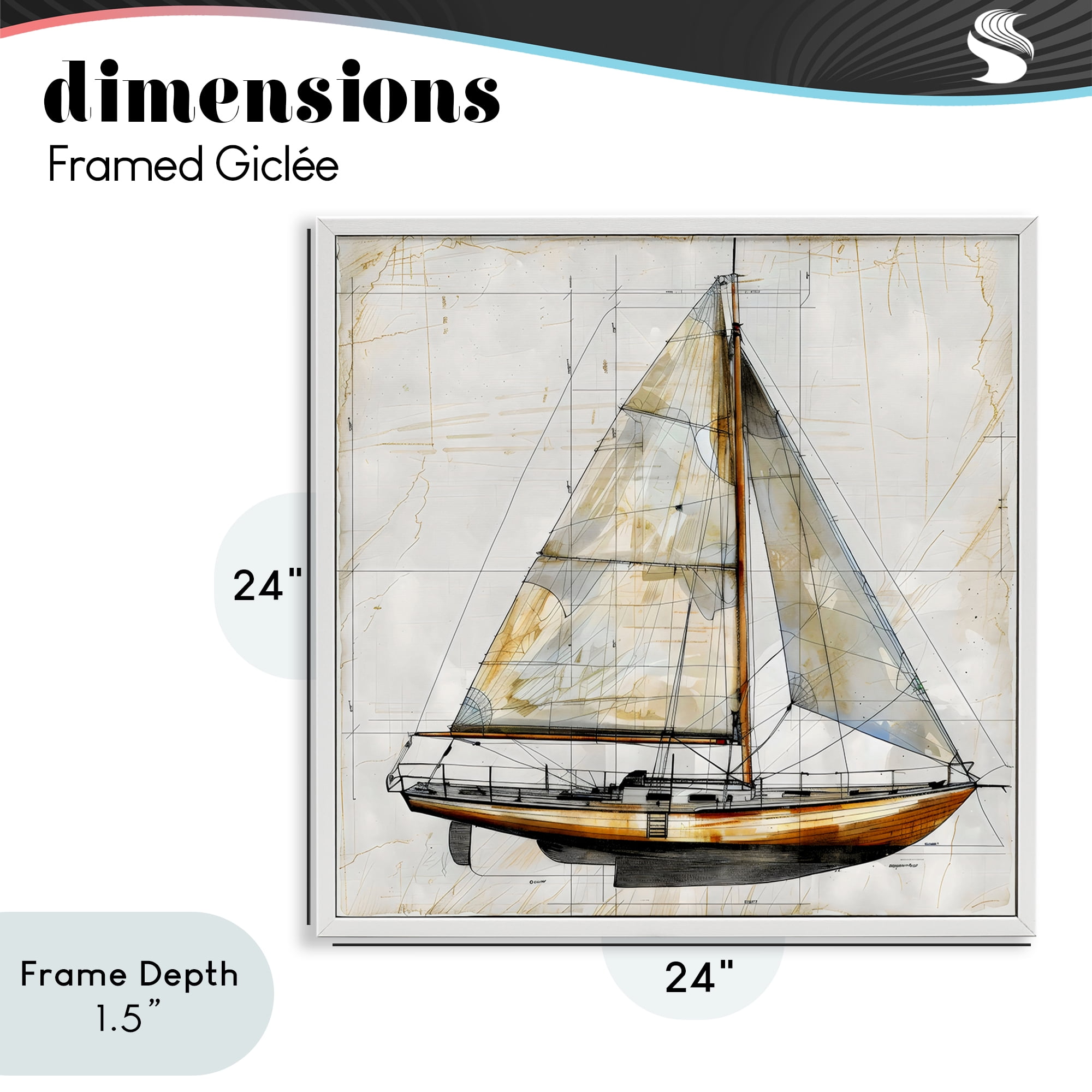 Stupell Industries Vintage Sailboat Drawing Blueprint White Framed Giclee Art, design by Creative Studio
