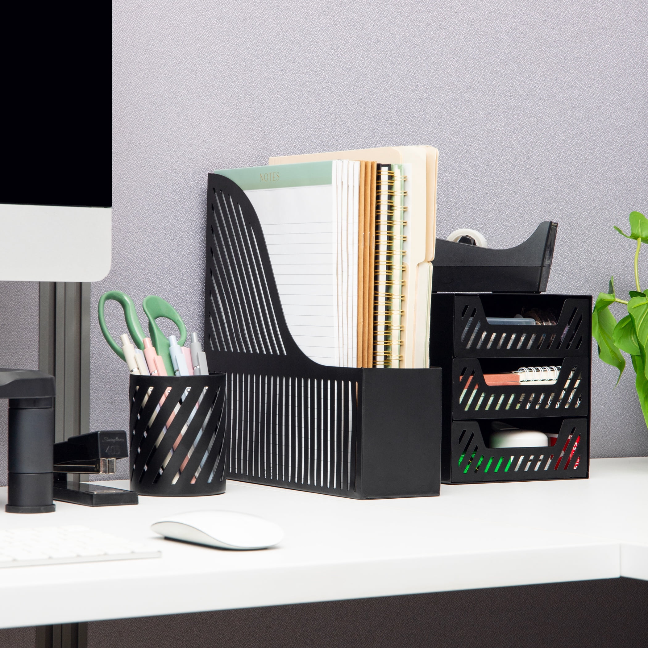 Mind Reader Vertical File Organizer, Metal Magazine Holder for Folders, Notebooks and Mail, Desktop File Storage, Black