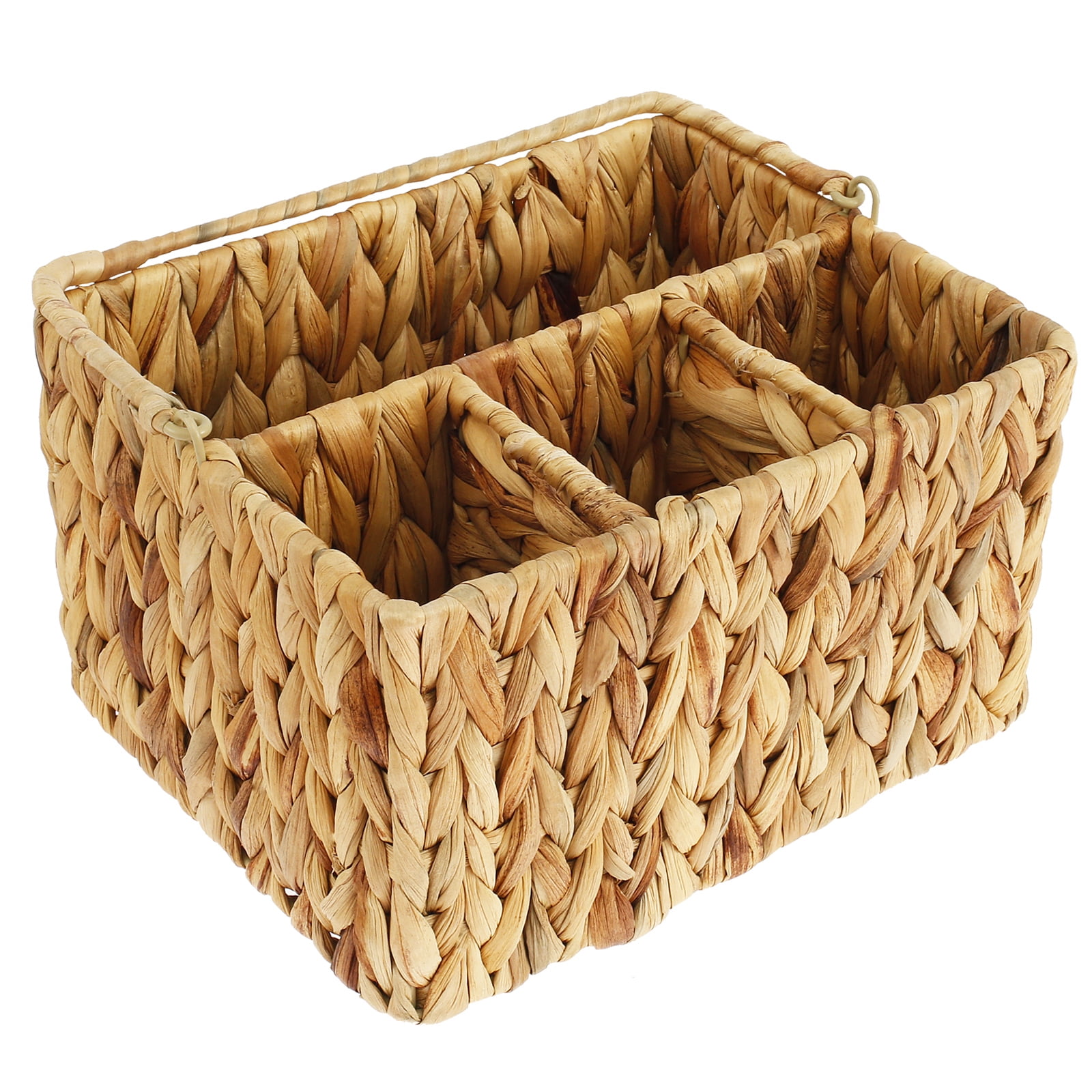 Utensil Caddy Holder Utensil Basket for Table Silverware Caddy,Party Utensil Holder Picnic Basket,Handmade Water Hyacinth Storage And Organization With Handles, Picnic Caddy for Plates and Utensils