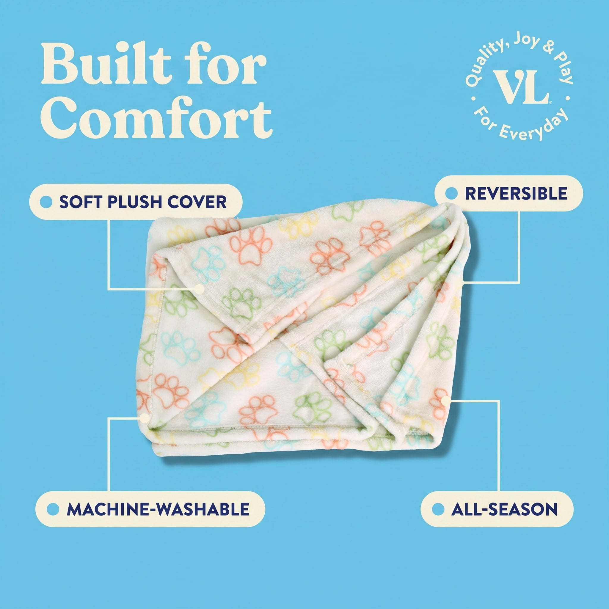 (2 pack) Vibrant Life Pet Throw, Multicolor Paws, 36" x 27"