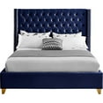 thumbnail image 3 of Maklaine Velvet Navy Queen Bed Wing Design 72" W x 86" D x 56" H Unassembled, 3 of 5