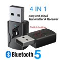 thumbnail image 3 of Transmisor y receptor inalámbrico Bluetooth 5.0 USB 4 en 1, adaptador de audio auxiliar de 3,5 mm para altavoz Bluetooth, color negro, 3 of 5