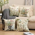 thumbnail image 3 of Spring Pillow Covers 20x20 Inch Set of 4 Green Plant Flower Throw Pillows Covers Floral Outdoor Decorative Square Linen Farmhouse Cushion Covers for Home Sofa Bed Couch, 3 of 6