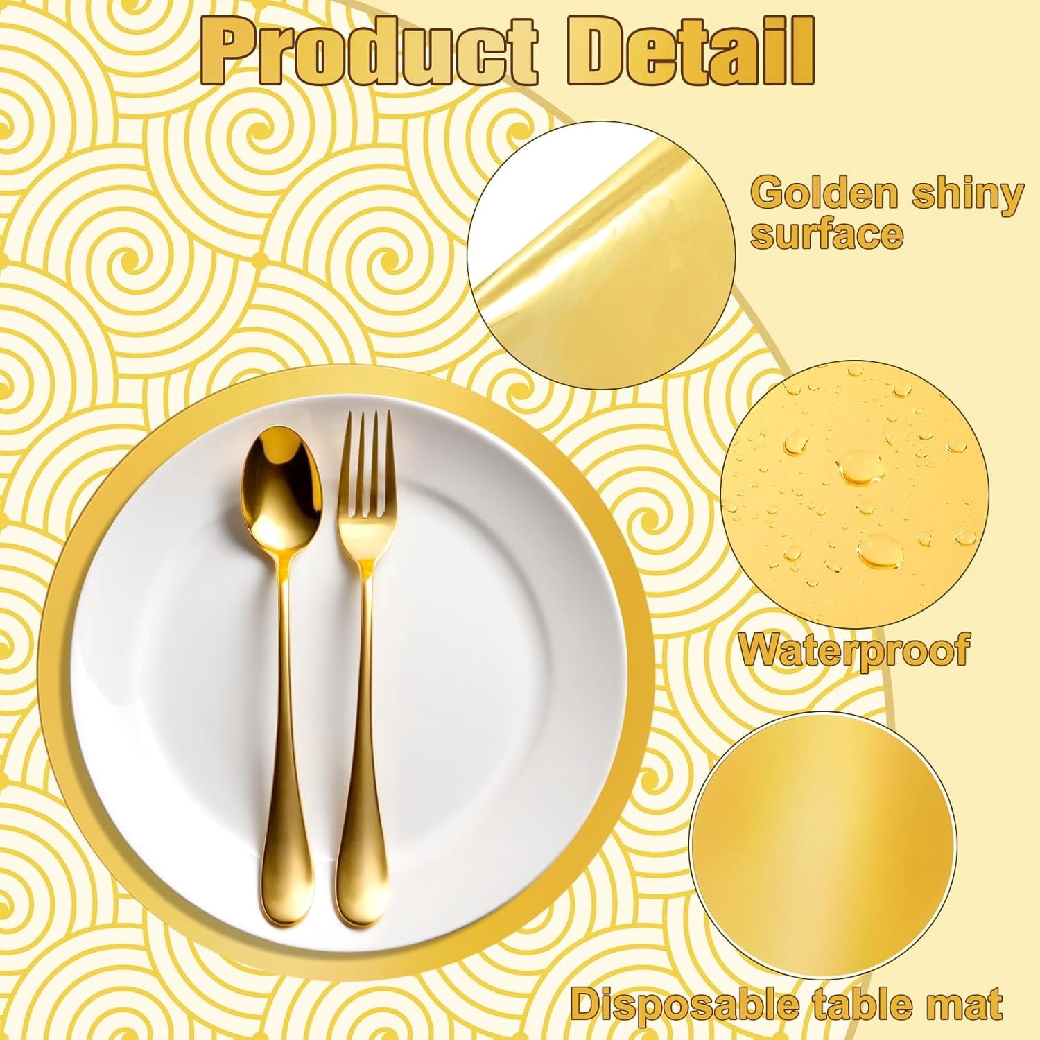 50 Pieces Gold Paper Placemats,Bexikou 13" Round Disposable Glitter Table Mats,Mirror Foil Decorative Place Mats for Wedding Holiday Party Christmas Dining Table Decor