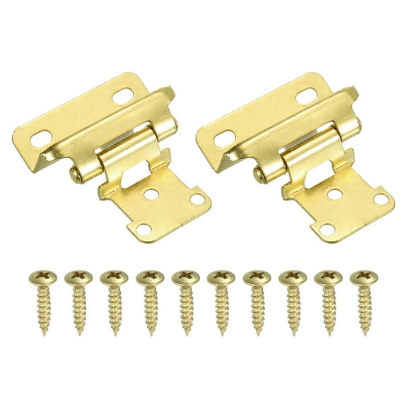 Uxcell 2 Pack Self Closing Cabinet Hinges, 1/2" Overlay Cabinet Door Hinges Semi-Concealed Kitchen Cabinet Hinges for Flush Mount Kitchen Cabinet Door, Gold