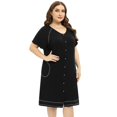 thumbnail image 4 of WBQ Plus Size House Dress for Women with Pockets Button Front Housecoat Robe Duster Raglan Short Sleeve Patio Dress Lightweight Lounger Housedress Oversized Nightshirt Knee Length Nightdress, 4 of 6